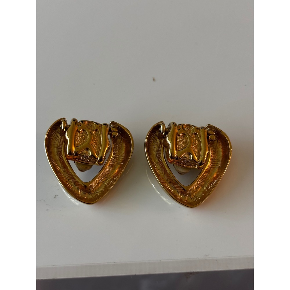 Givenchy Doorknocker Earrings Gold 1980s Vintage Heart Clip-On Statement
